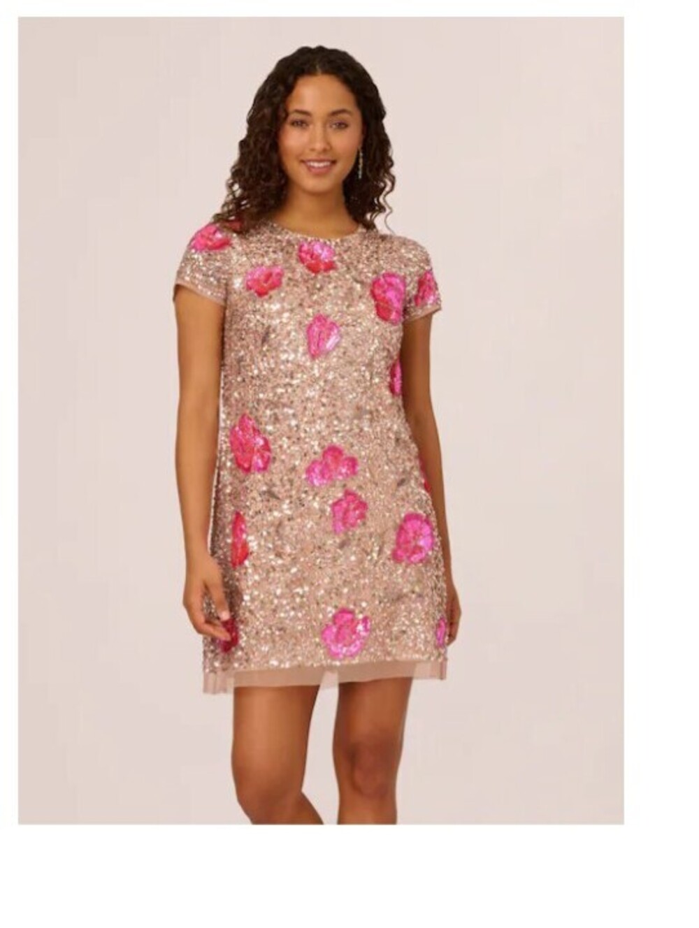 NWT Adrianna Papell Pink beaded trapeze mini cocktail dress floral STUNNING sz 8